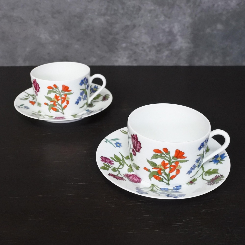 Vintage 70s Porcelaine de Paris Limoges Decor Herbier Coffee Tea Cup Saucer Set